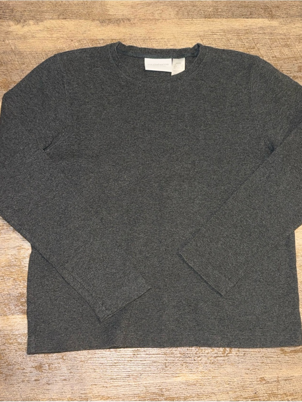 Liz Claiborne Petite Small Charcoal Gray
Ribbed Long Sleeve Top Size S